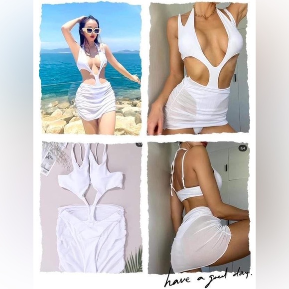 Other - White Bikini + Mini Skirt - Freesize